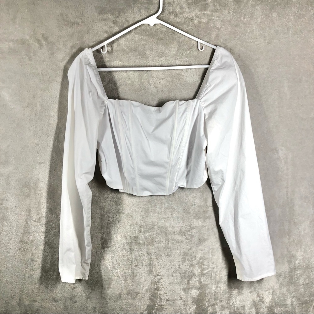 Corset Top Long Sleeve Cotton Poplin Size M White Romantic Victorian‎ Feminine